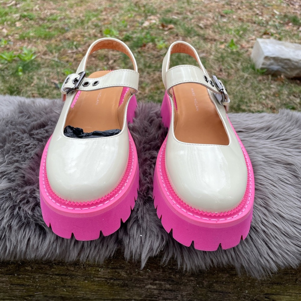 New Marc Nolan Luna Cream/Pink Leather Mary Jane Lug Slingbacks Size 5 - Picture 4 of 15